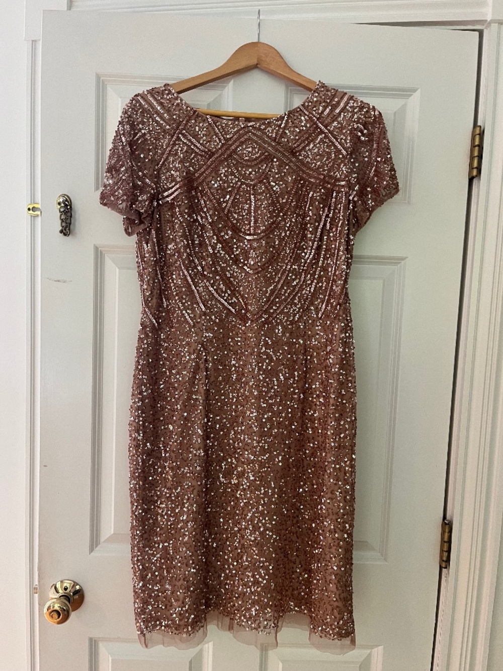 Adrianna Papell Size 14 Rose Gold Sequin Event, Party Dress